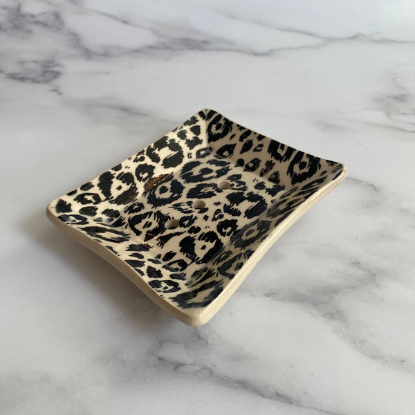 Black Leopard Print Ceramic Soap Dish