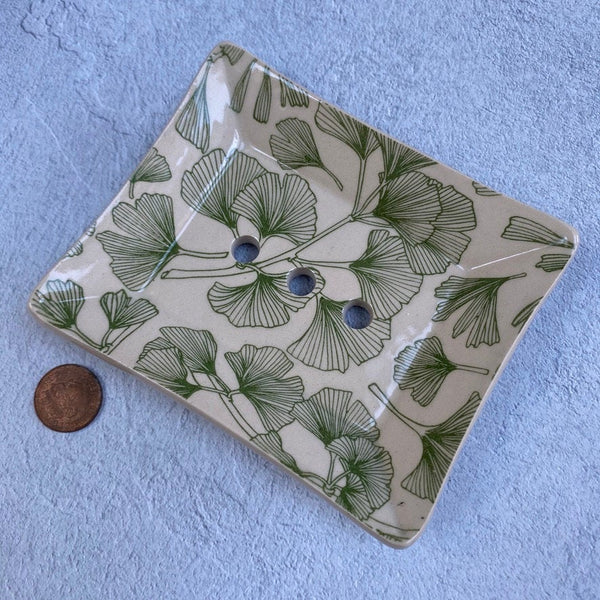 Green Gingko Leaf Ceramic Soap Dish