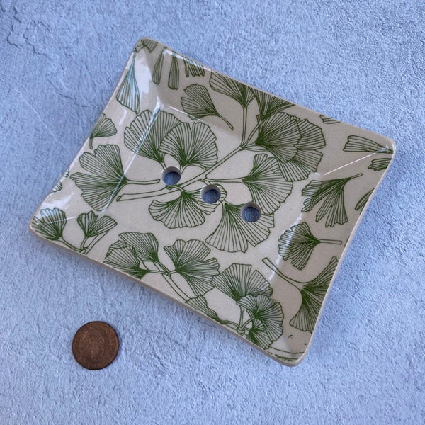 Green Gingko Leaf Ceramic Soap Dish